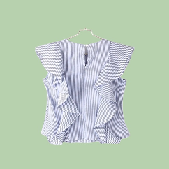 Nordstrom NYTT Ruffled Striped Blouse Blue White - Picture 2 of 5